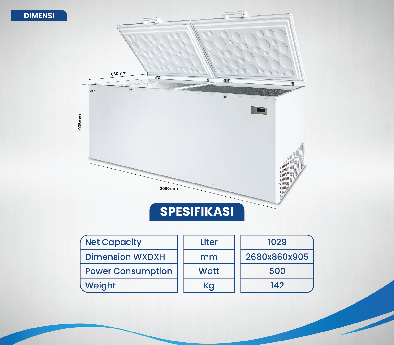 CHEST FREEZER AQUA Elektronik AQF-1200R Dimensi
