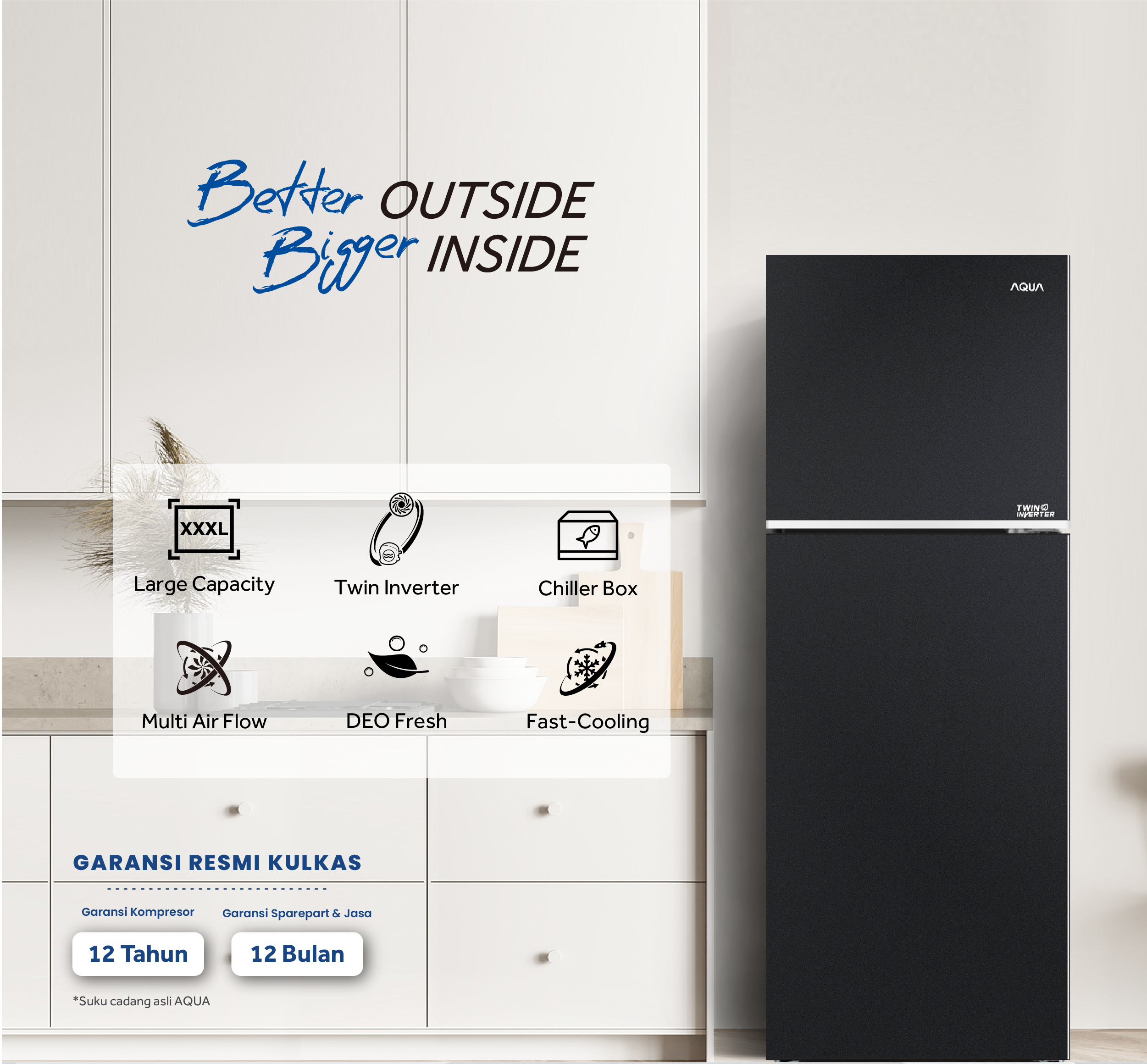 Kulkas AQR-415IM Garansi Kompressor 12 Tahun dan Garansi Sparepart & Jasa 12 Bulan