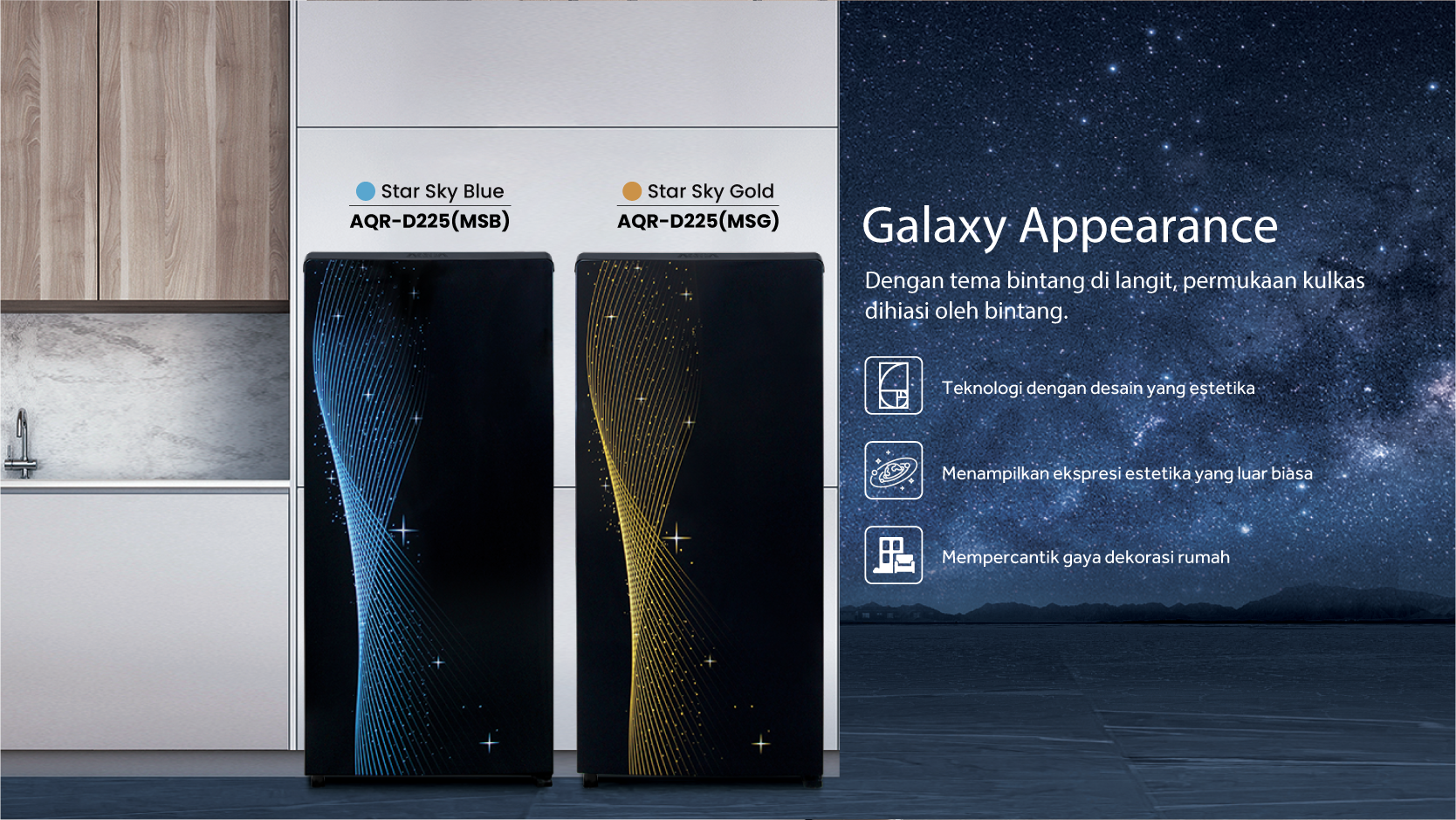 Kulkas AQR-D225 (Star Sky) Garansi Kompressor 7 Tahun dan Garansi Sparepart & Jasa 12 Bulan
