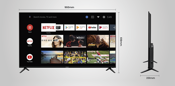 TV AQUA Elektronik LE43AQT6700UG Dimensi WxDxH 960x231x618 mm