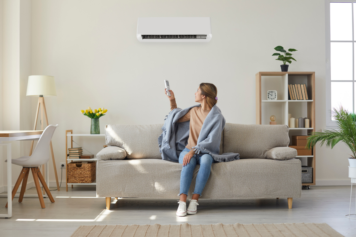 perempuan mengaktifkan ac