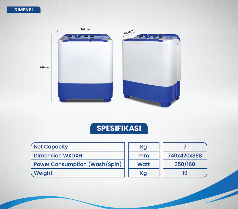 Dimensi Mesin Cuci AQUA Elektronik QW-1080XT